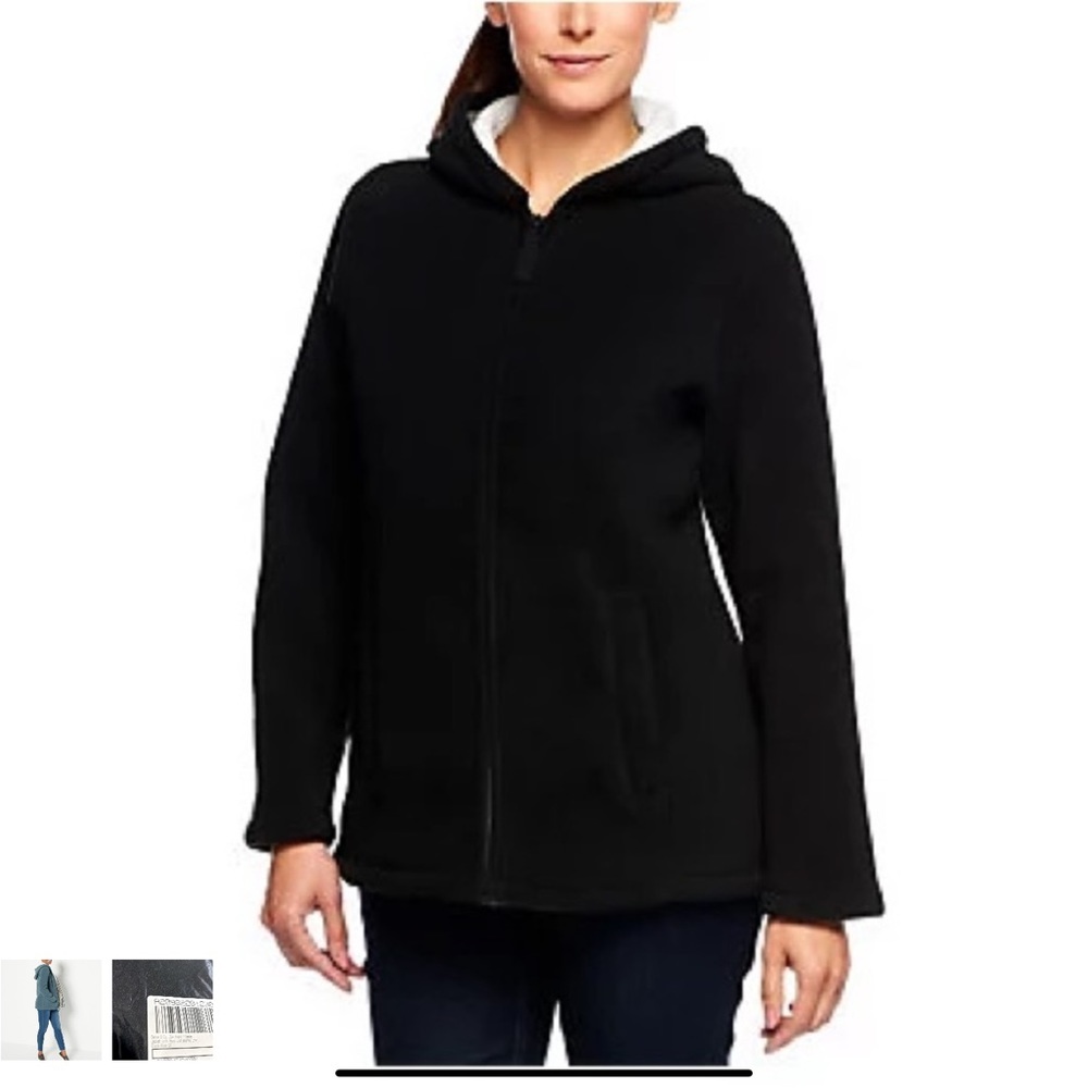 Denim & Co. Zip Front Fleece Jacket with Hood & Sherpa Lining 1X